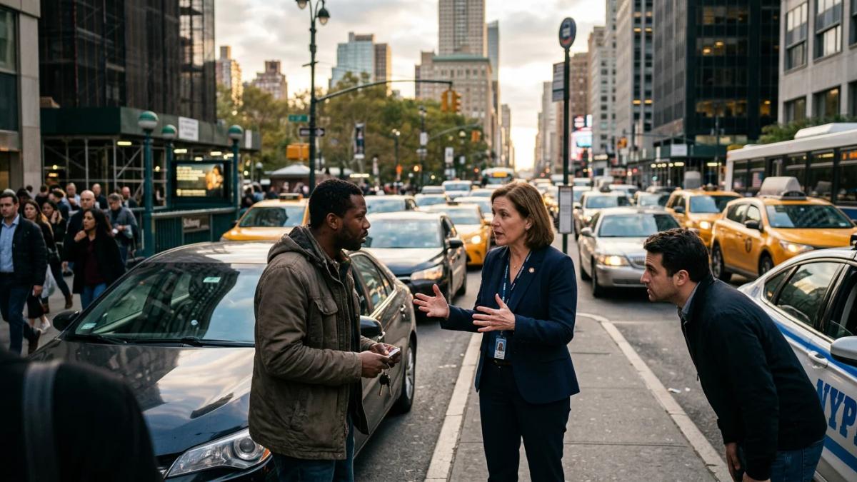 Manhattan street with yellow taxis, illustrating NYC's new rideshare regulations