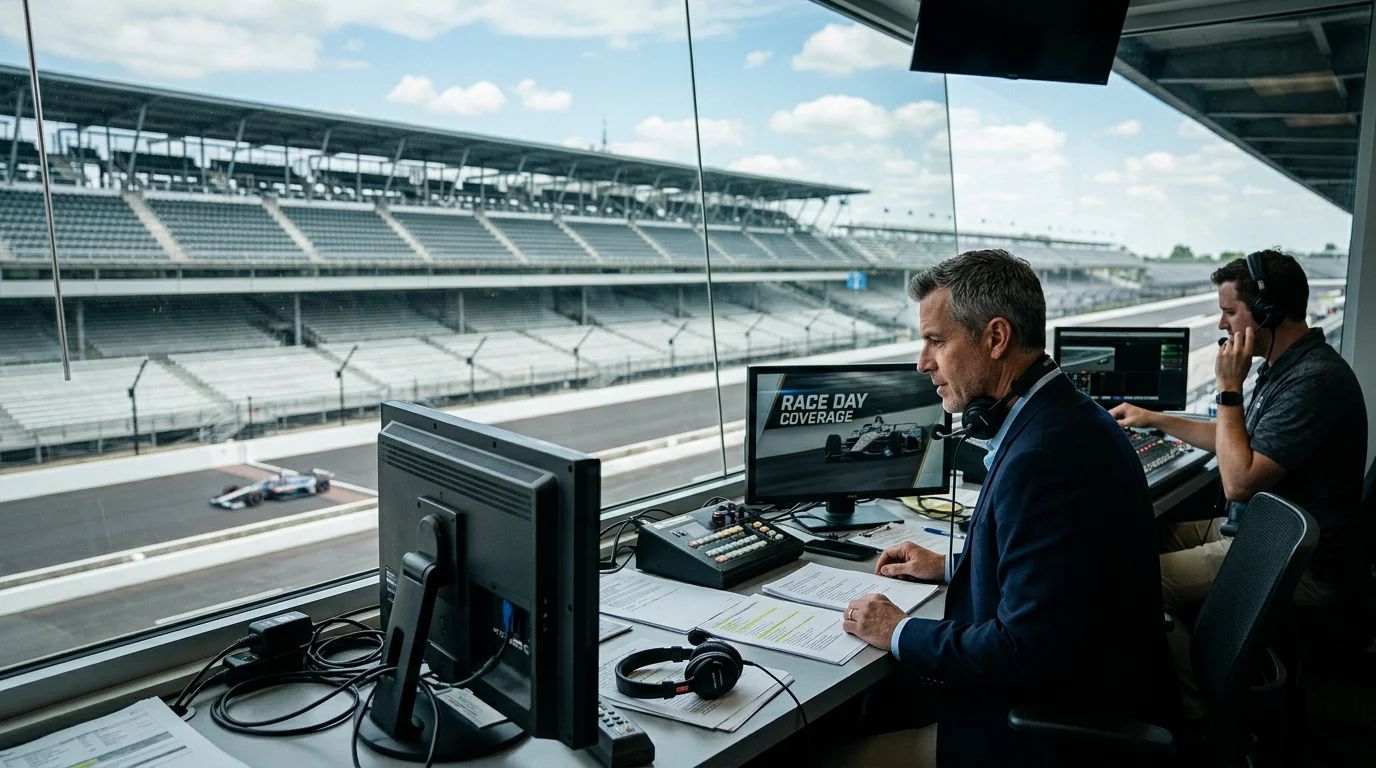 Drivers compete on an empty track, highlighting promotional challenges for live auto racing