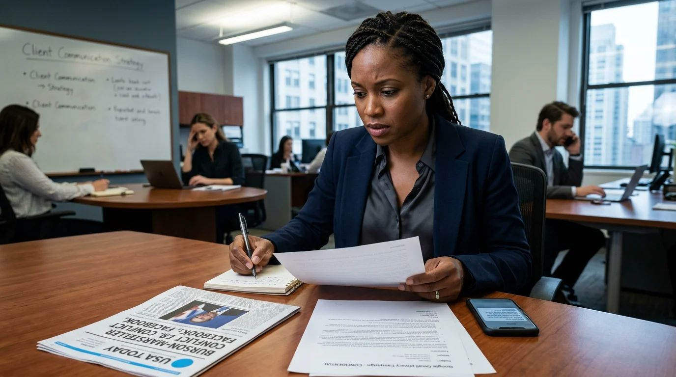 A journalist takes notes, symbolizing the Facebook PR controversy and media ethics