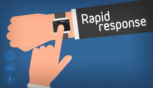 A public relations team quickly responding to a crisis with a megaphone