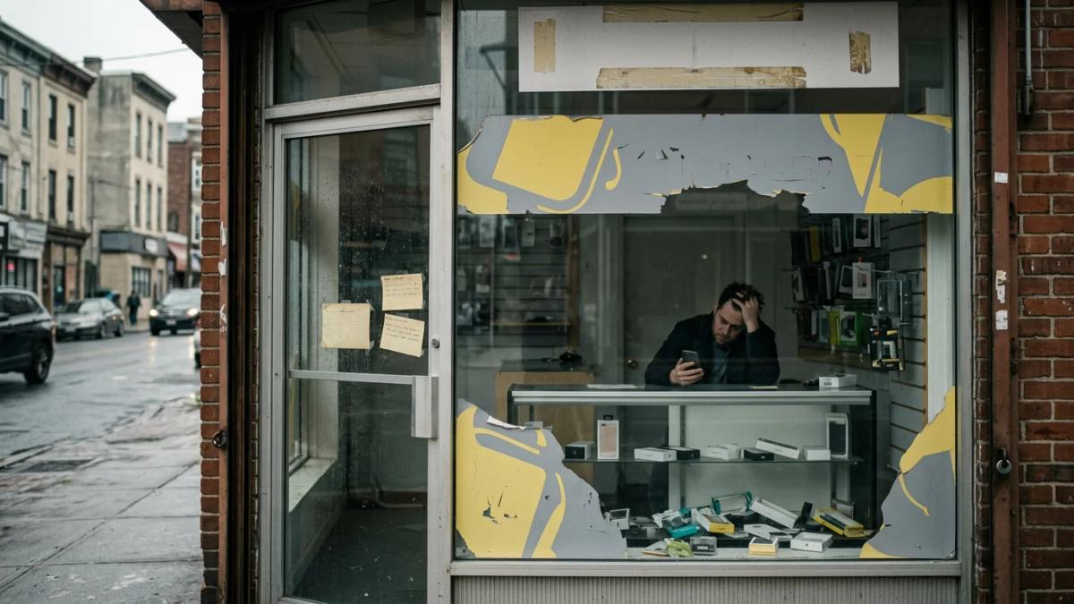 A broken runner on a track, illustrating Sprint's struggle as T-Mobile gains ground