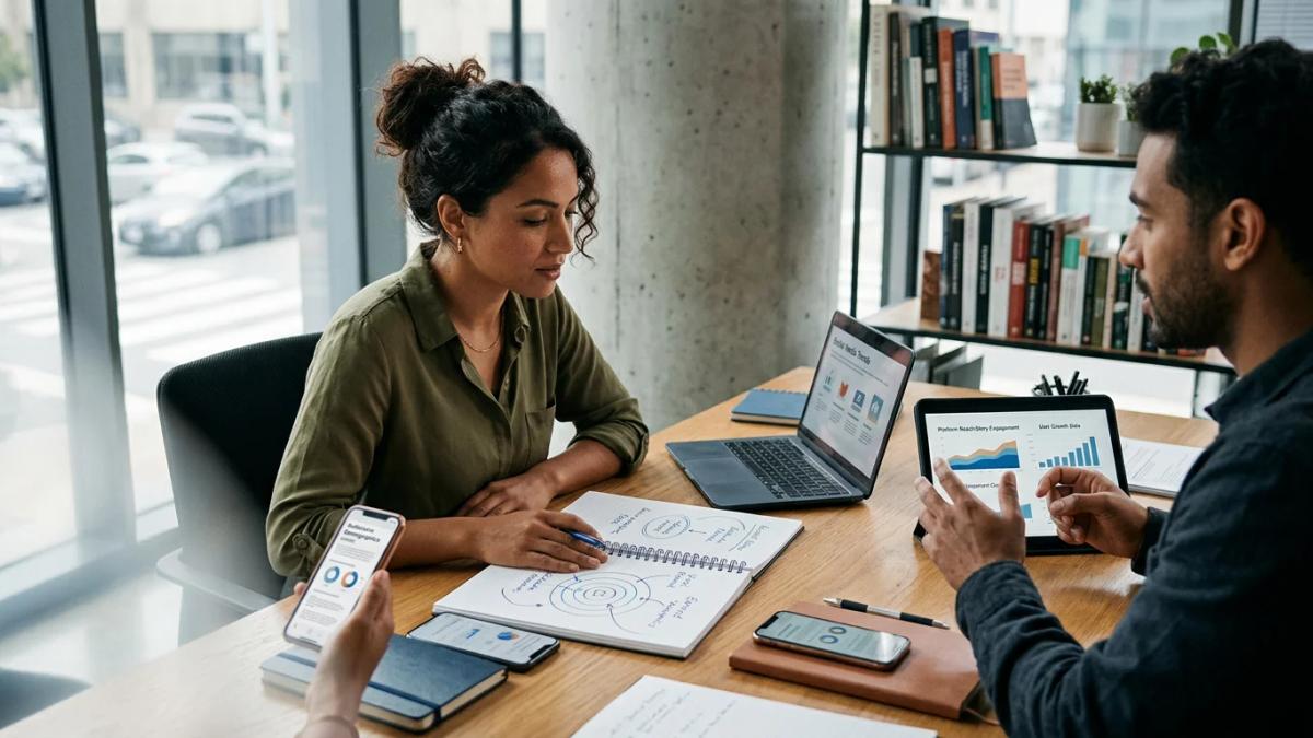Mobile phones displaying various social media apps, illustrating the rise of story sharing
