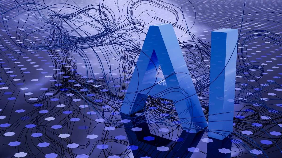 A robot hand interacting with a glowing digital marketing interface, showcasing AI and automation