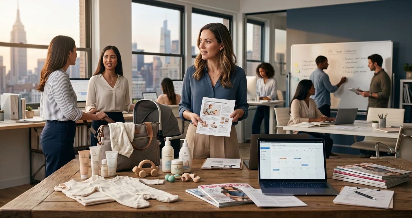 A mother and baby smiling, representing the new lifestyle PR division focused on moms