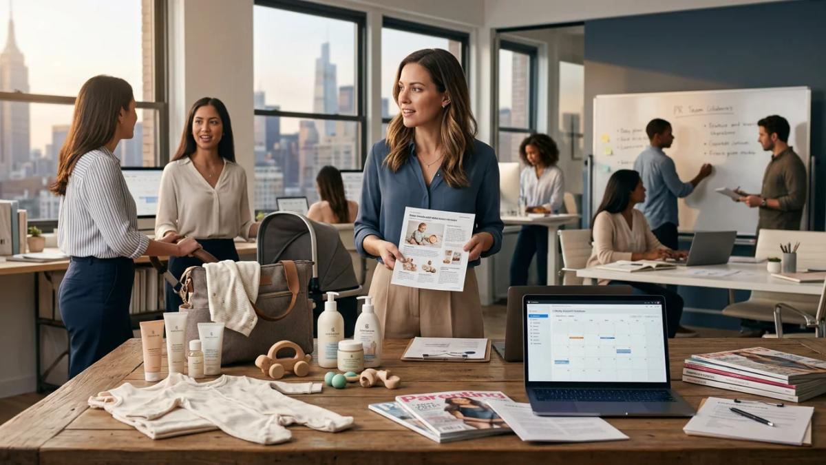 A mother and baby smiling, representing the new lifestyle PR division focused on moms