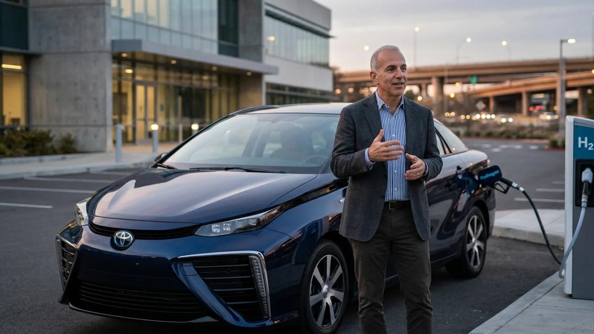 A Toyota Mirai, a sleek, hydrogen-powered car, promises a revolutionary automotive future