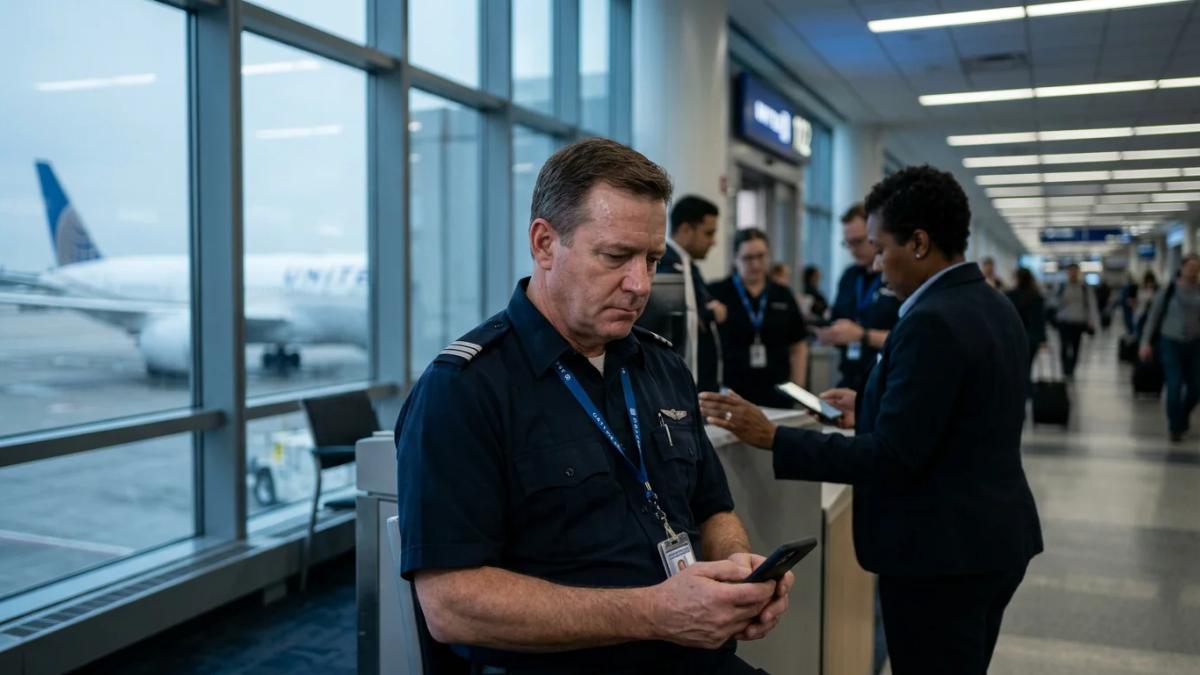 United Airlines jet on the tarmac, signifying difficult airline industry staffing changes