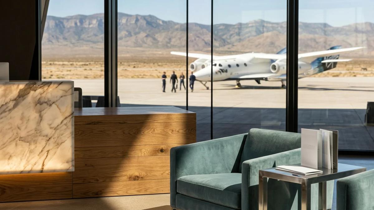 Virgin Galactic's sleek spaceship launching, symbolizing innovative commercial space travel plans