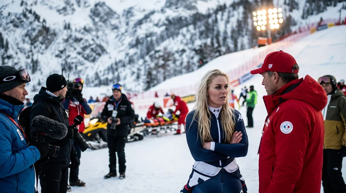 Lindsey Vonn confronting officials about dangerous ski racing conditions, prioritizing athlete safety
