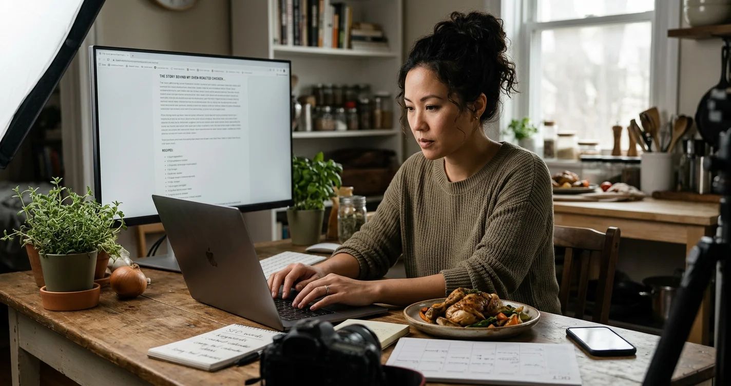 A person reads a tablet, highlighting the importance of blog content beyond just recipes