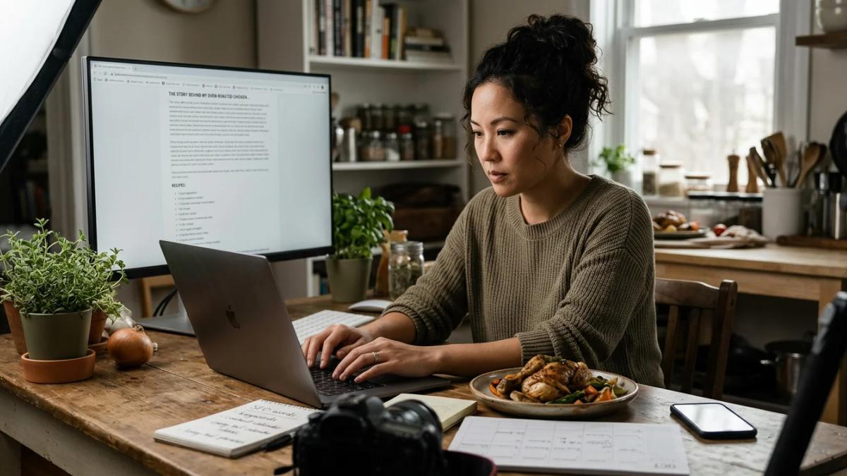 A person reads a tablet, highlighting the importance of blog content beyond just recipes