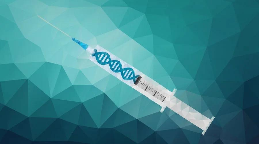 A molecular model of DNA with hands manipulating it, representing gene therapy's future