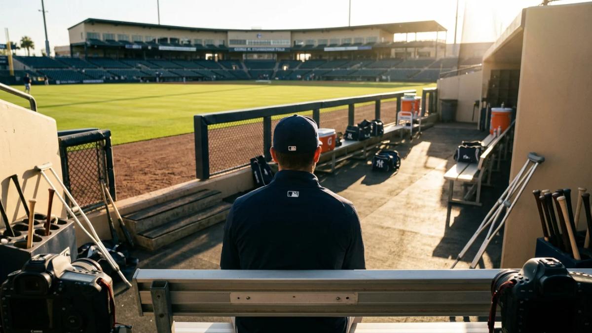 A baseball uniform, glove, and bat lie empty, hinting at A-Rod's absence from spring training